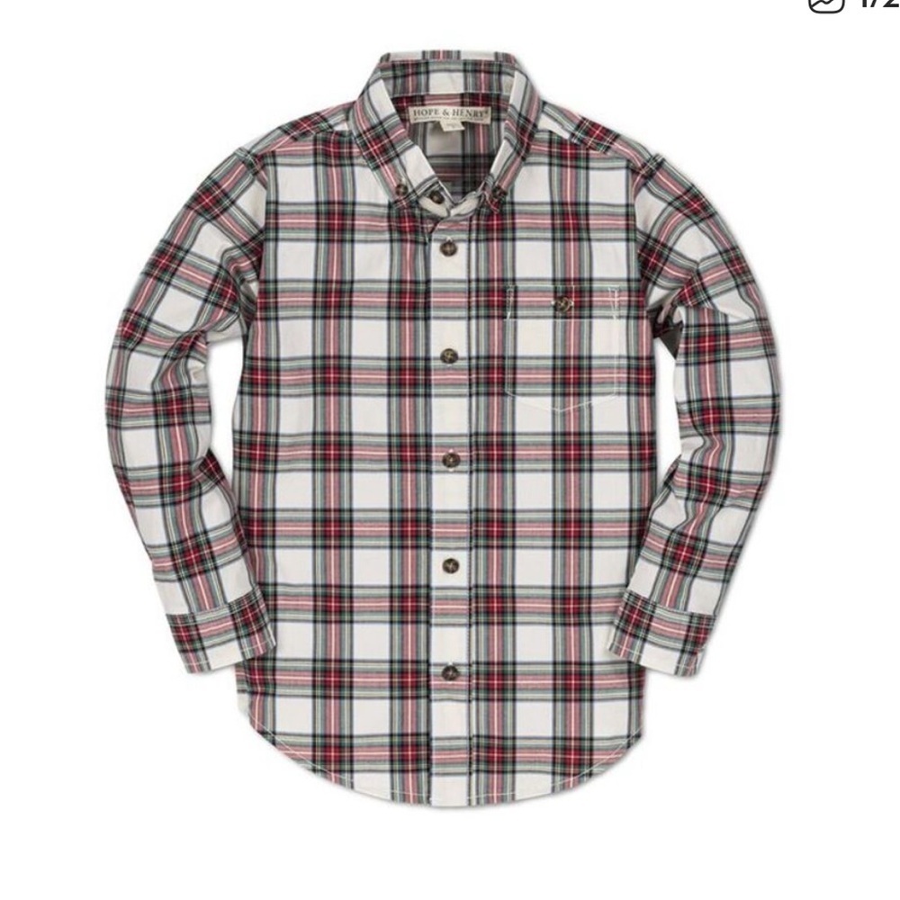 Hope and Henry Kids Organic plaid button up Shirt sz 10